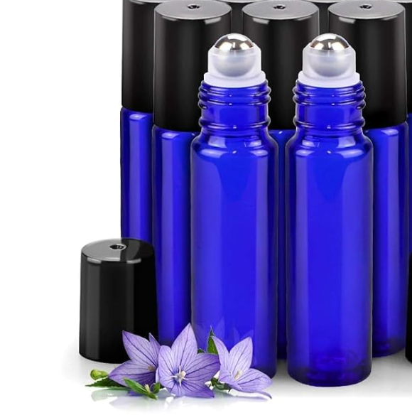 10mL Blue Glass Roller Bottle - 5 pack with bonus pipette