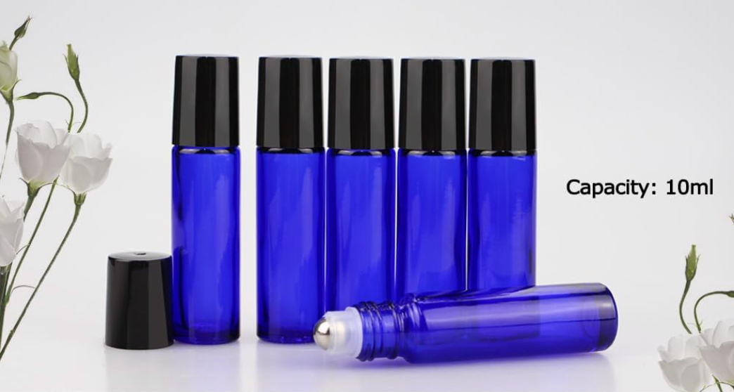10mL Blue Glass Roller Bottle - 5 pack with bonus pipette