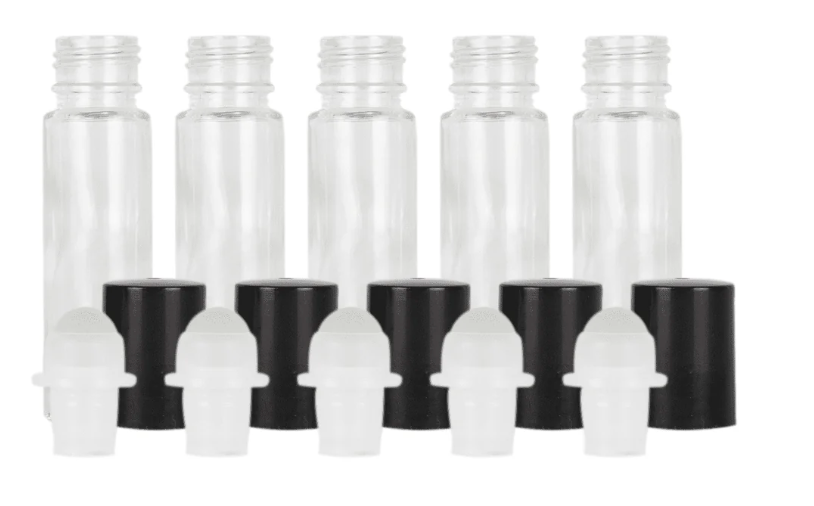 10mL Clear  Glass Roller Bottle - 5 pack with bonus pipette