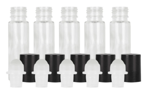 10mL Clear  Glass Roller Bottle - 5 pack with bonus pipette