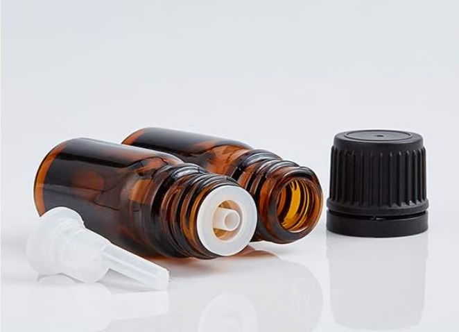 5ml Brown Glass Essential Oil Bottles with Orifice Dropper Reducer, Plastic Black Cap