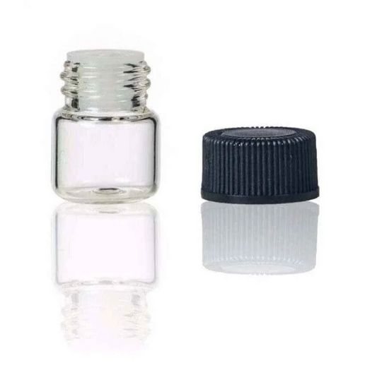 1 ml (1/4 dram) Clear Glass Vials w/ Orifice Reducer, Black Caps, and two pipettes (Pack of 5)