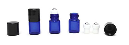 2 ml Cobalt Blue Glass Vials w/ Stainless Steel Rollers & Black Caps (Pack of 5)